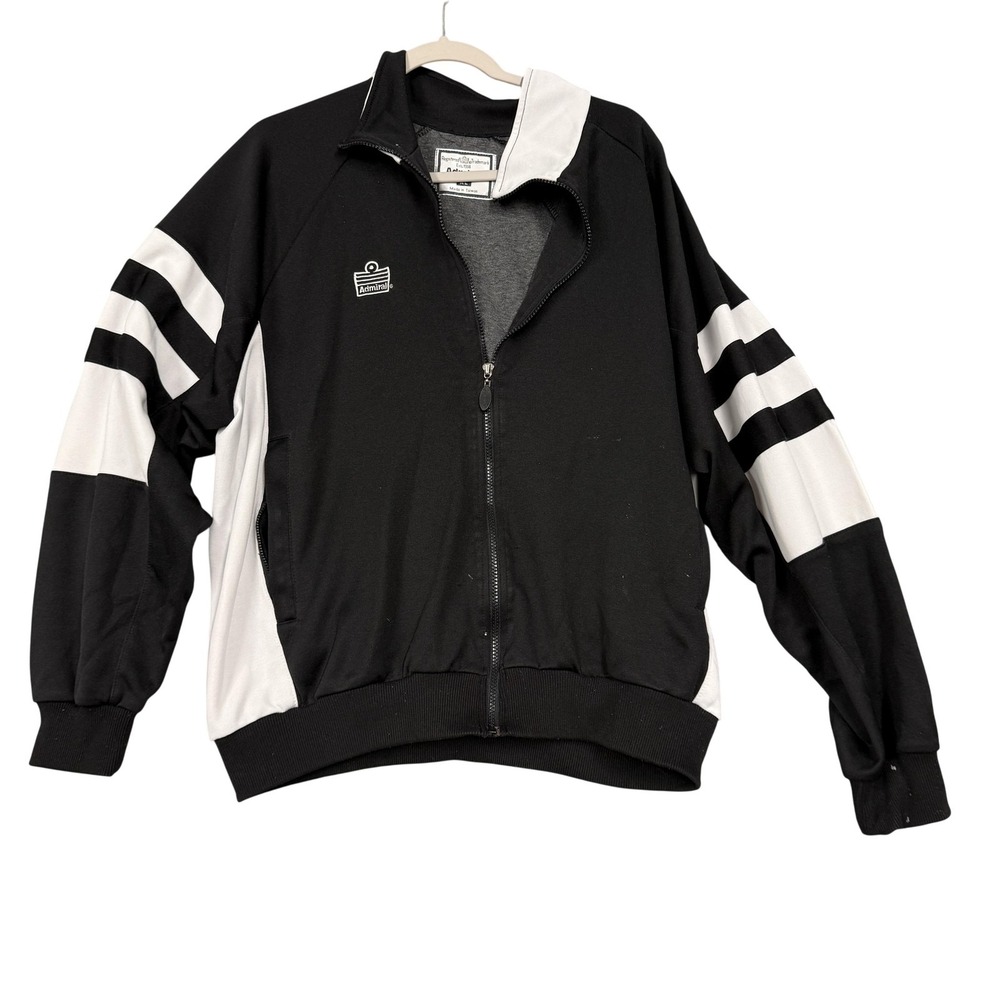 Admiral Track Jacket Mens Large Black White Full Zip Striped‎ Athletic Retro